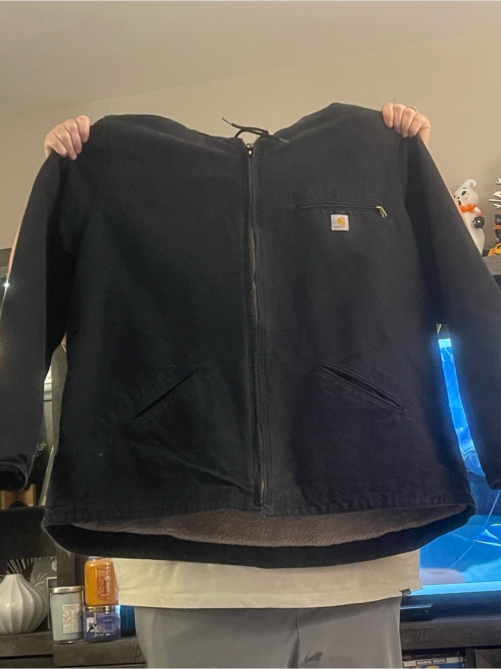 Carhartt Black Zip-Front Work Jacket Fur Inside 3XL